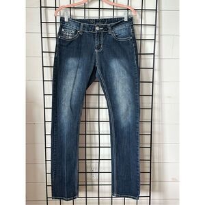 ND‎ Weekend Fleur de Lis Pocket Jeans Womens 6 Blue Thick Stitching Y2K Straight